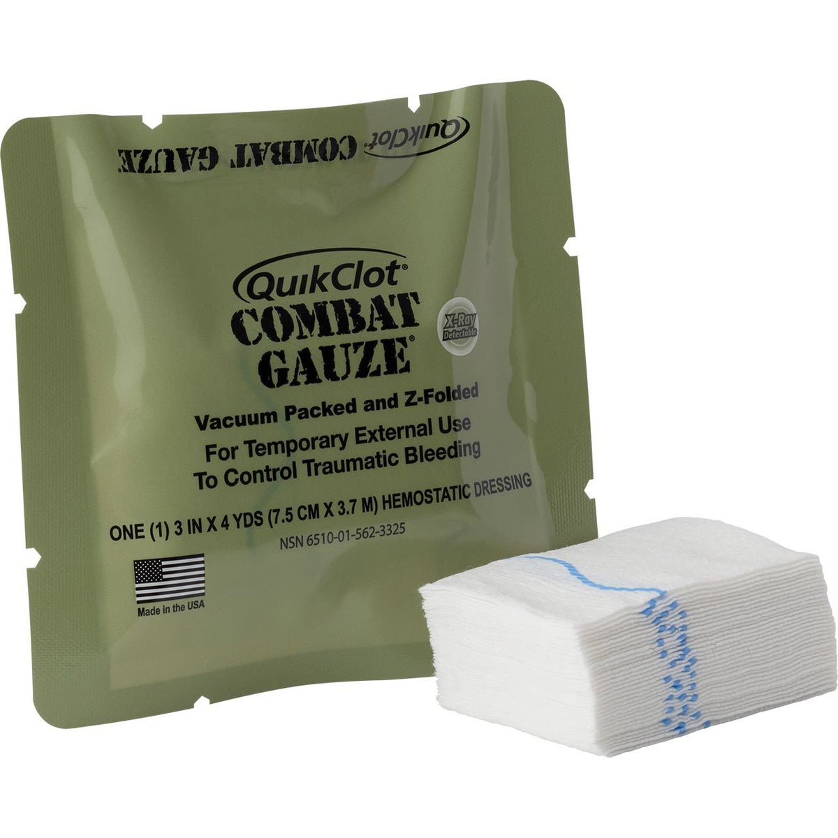 GI QuikClot® Hemostatic Combat Gauze 3" x 4 Yds McGuire Army Navy