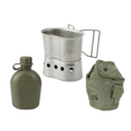 GI 1-Qt Canteen Hydration & Cooking Kit – Canteen (New), MOLLE Cover (Used), Stainless Cup (Used) & Stove Stand (Used)