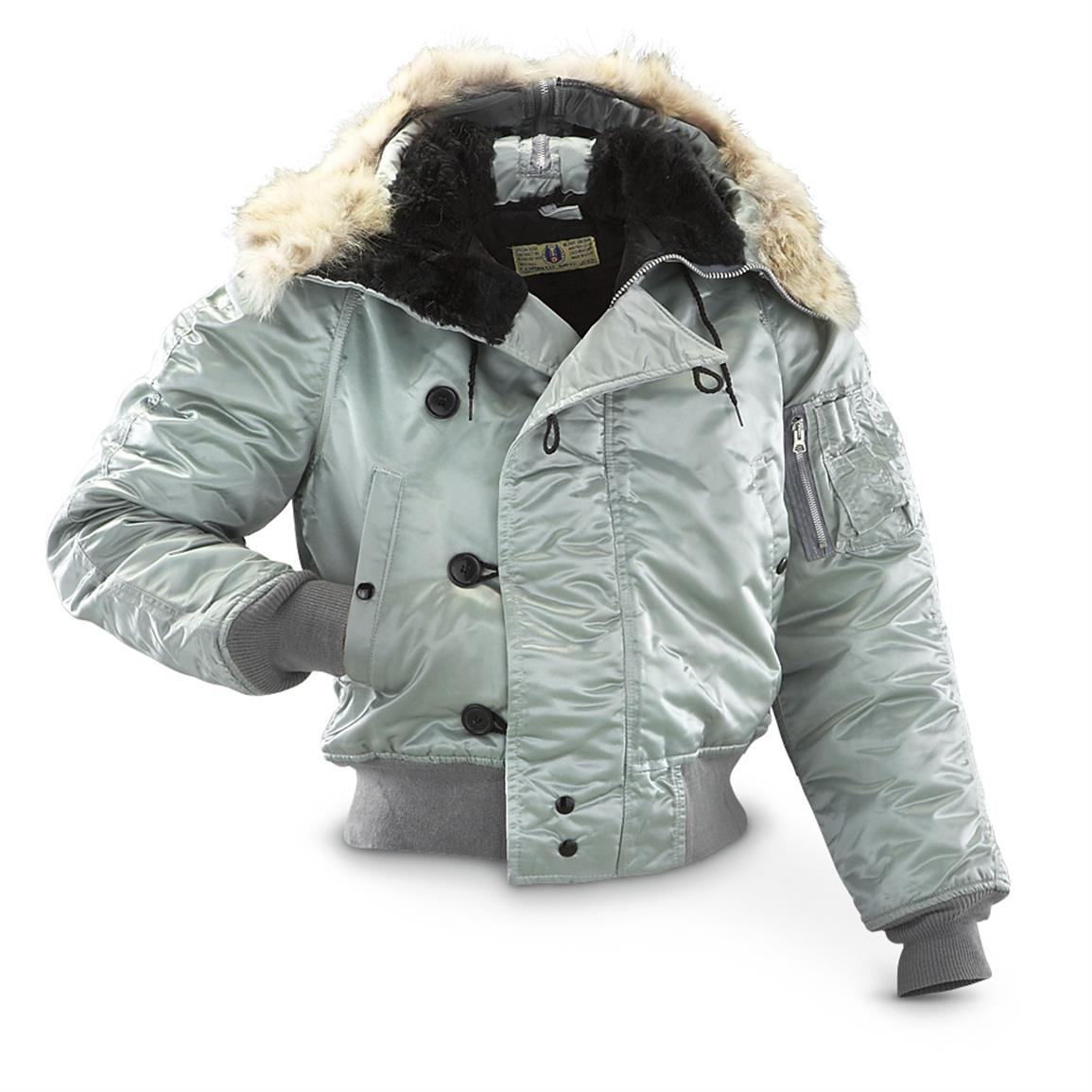Silver N2B Flight Parka with Coyote Fur Hood— Size Medium Regular Silver N2B Flight Parka with Coyote Fur Hood— Size Medium Regular