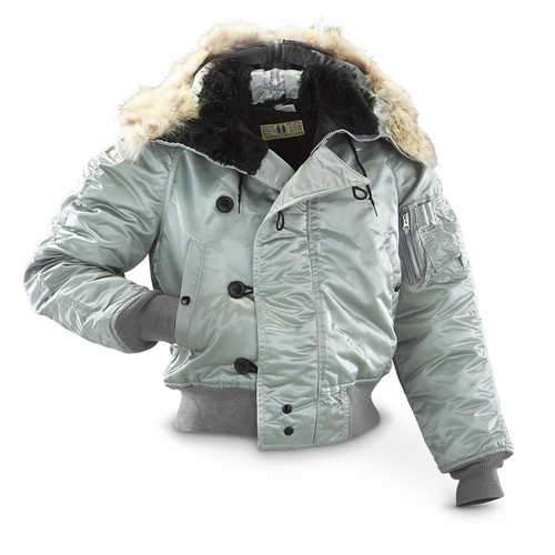 Silver N2B Flight Parka with Coyote Fur Hood— Size Medium Regular