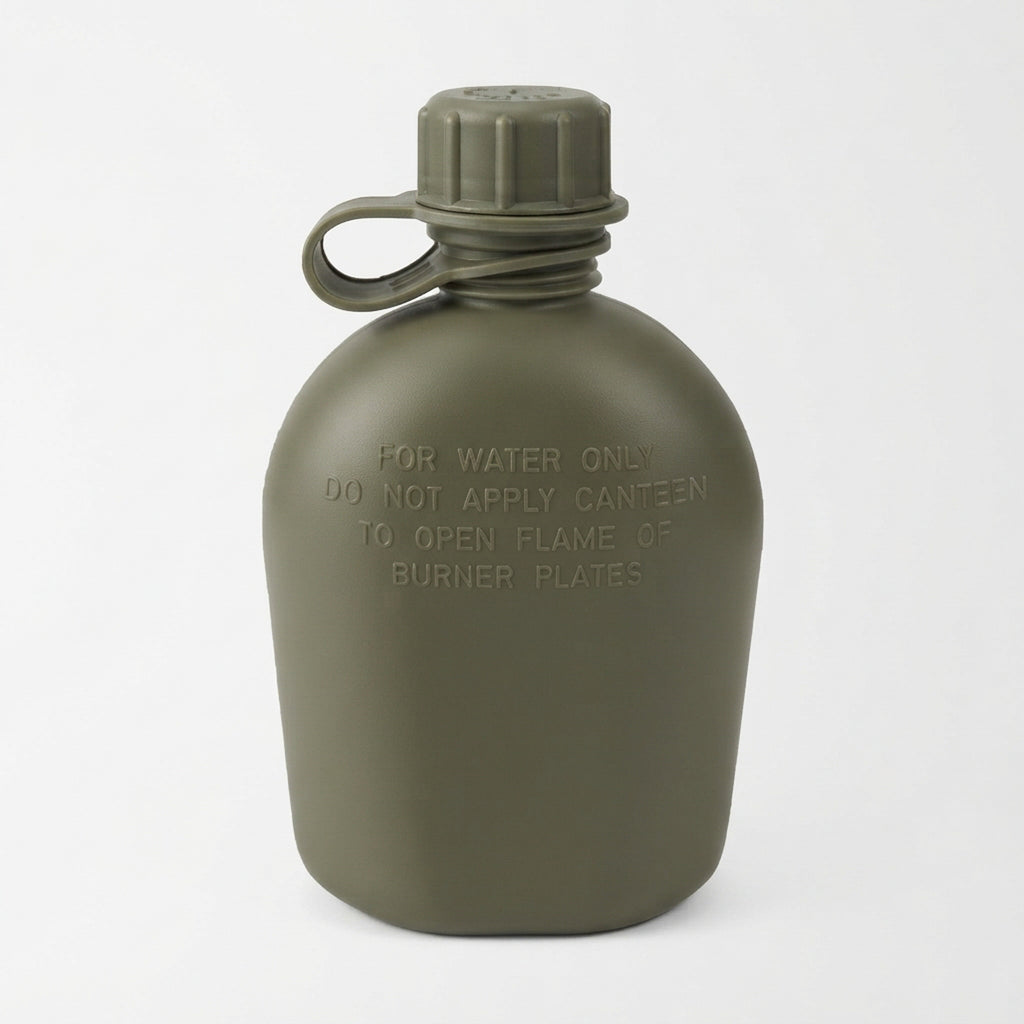 GI 1-Qt Canteen Hydration & Cooking Kit – Canteen (New), MOLLE Cover (Used), Stainless Cup (Used) & Stove Stand (Used)