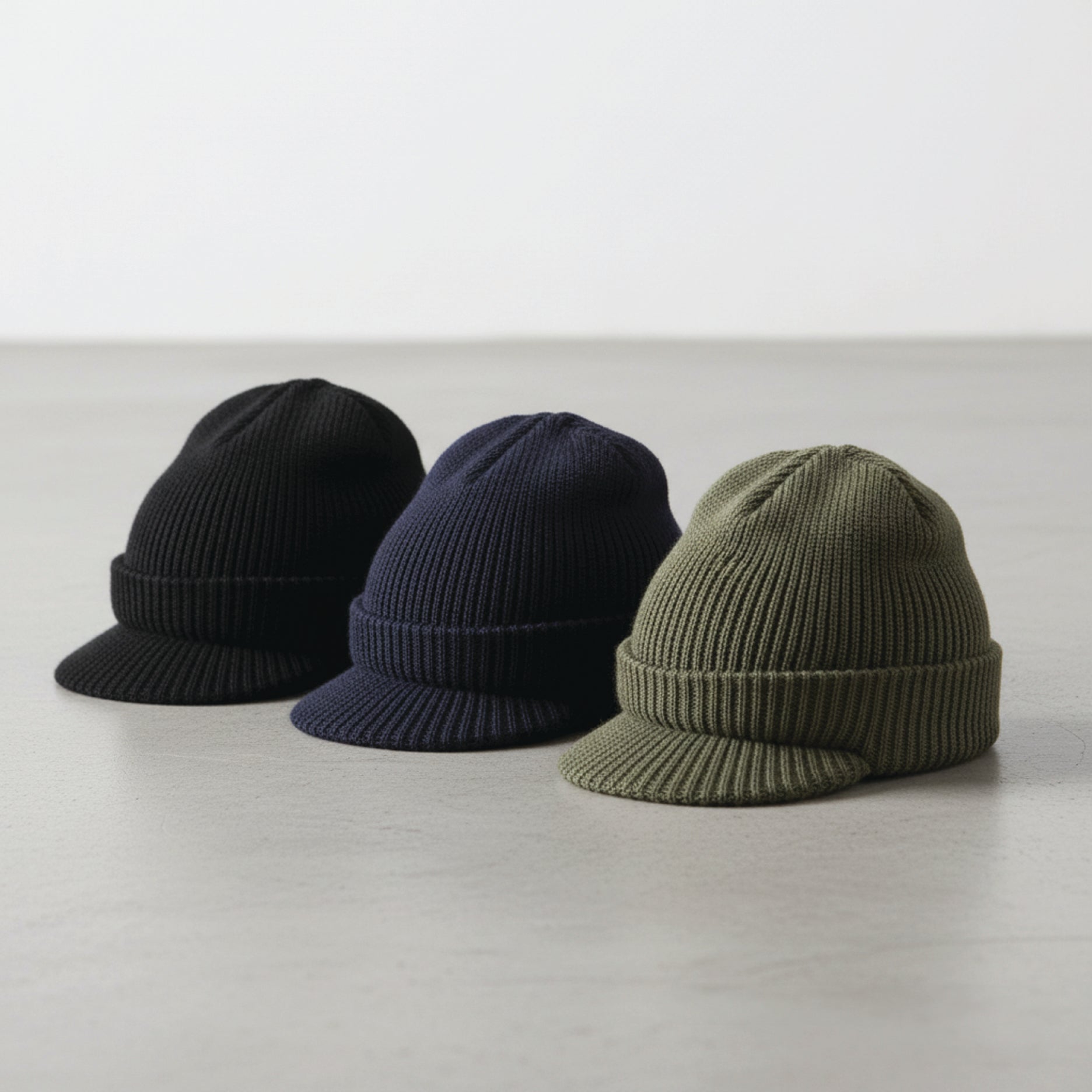 3-Pack -Pack 100% Wool Military Jeep Cap, Black, Navy, OD, One