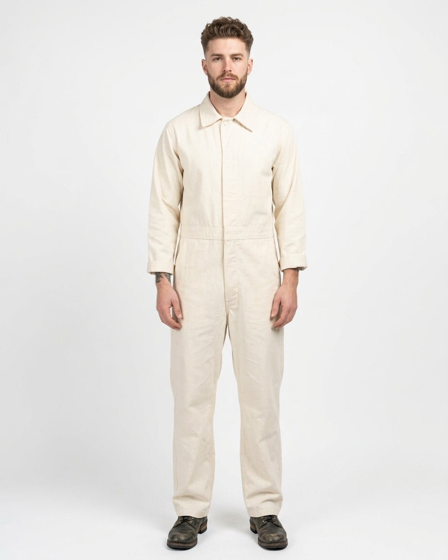 Vintage G.I. Explosive Handler's Coveralls – White Cotton Sateen, 1970s, NOS