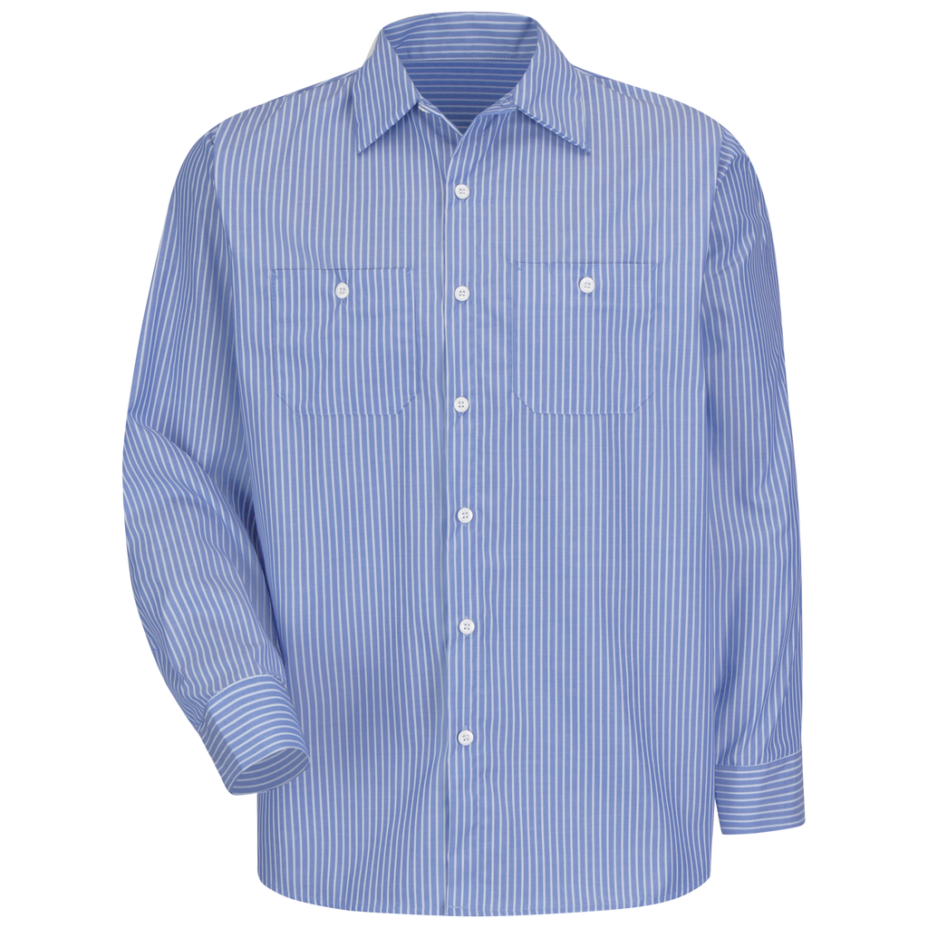 PolyCotton Stripe Work Shirt L/S, White/Charcoal